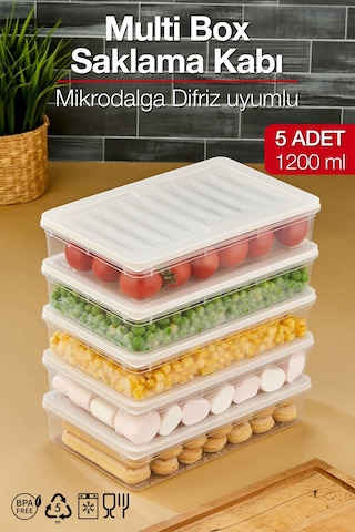 Multi Box 5 Li Set Saklama Kabı Seti - Dondurucu & Mikrodalga Uyumlu Krem