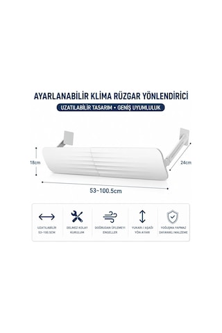 Klima Rüzgar Yönlendirici Deflektör Ayarlanabilir Klima Hava Yönlendirici Panel, Delmesiz Kurulum, Klima Üfleme
