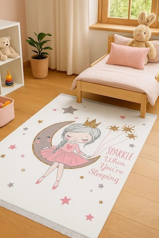 Blghome Modern Çocuk Odası Halısı Dekoratif Kilim Ekru