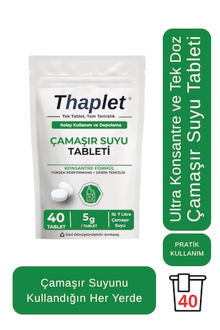 Thaplet Çamaşır Suyu Tableti 40 Adet Ultra Kullanışlı Konsantre Tablet Tekli