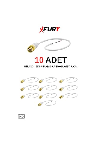 Fury 10 Adet A Kalite Kablolu Hazır Bnc Kablolu Konnektör