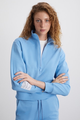 Ethıquet Saılenıs Kadın Yumuşacık Içi Şardonlu Organik Pamuk Yarım Fermuarlı Regular Mavi Sweatshirt
