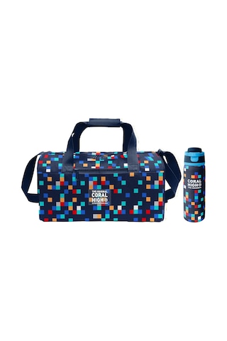Coral High Lacivert Çok Renli Geometrik Desenler Erkek Çocuk Spor Çantası Ve 800 Ml Çelik Matara Seti 27550