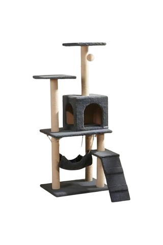 Pet B-07 Hamaklı Yuvalı Lüx Kedi Tırmalama Oyun Evi Antrasit
