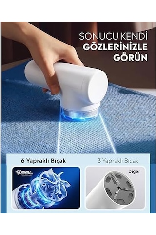 M118 Dijital Göstergeli Şarjlı Tüy Toplayıcı & Kumaş Tüy Alma Makinesi 6 Başlıklı Bıçak + 1 Yedek Bıçak, Type-c Şarjlı, 3 Kademeli Güç, Kazak, Koltuk Ve Yatak İçin