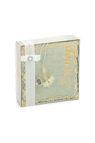Anneler Gününe Özel Hediyelik Kutulu Tesbih Zikirmatik İsimli Seccade Seti Krem