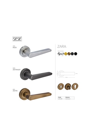 Sese Zara Modeli Yuvarlak Rozetli Oda Kapı Kolu Siyah 200-223r-01-02
