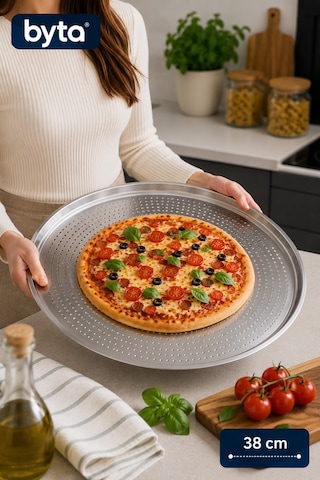 38 Cm Paslanmaz Çelik Delikli Pizza Tepsisi Yuvarlak Fırın Tepsisi Çıtır Taban Pizza Pişirme Tepsisi Gümüş