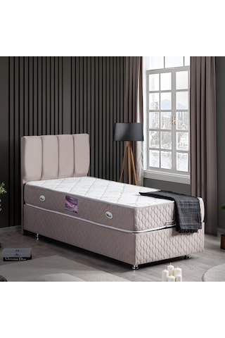 Setaymobilya Baza, Tetra Gri Tek Kişilik Baza + Başlık + Deluxe Yatak