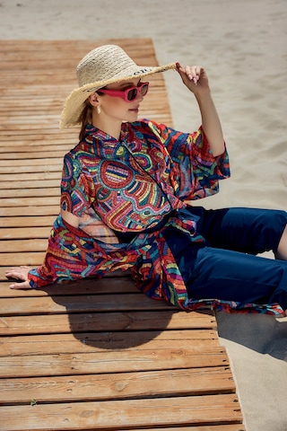 Remsa Mayo Remsa Tesettür Mayo Üzerine Tek Kaftan Kimono Pareo Lacivert01 Rp029 Tuna Lacivert01