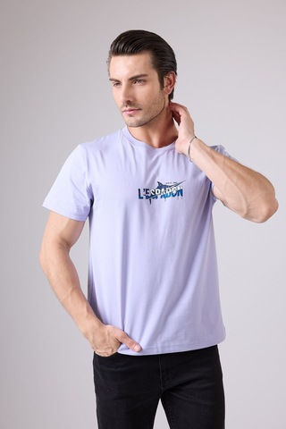 Marıne Tee Deniz Temalı Ribana Bisiklet Yaka Pamuk T-shirt-3130 Lavanta
