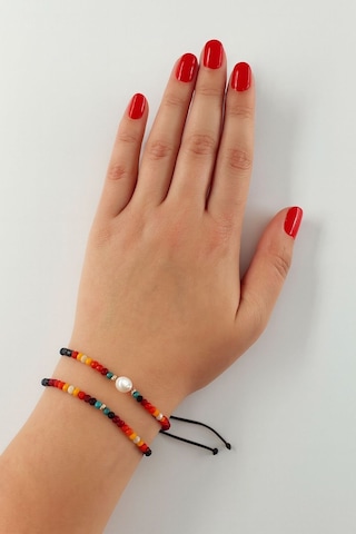 2li İncili Asansörlü Kombin Bileklik. Boncuk Bileklik, İp Bileklik, Halhal Bileklik. Kadın Bileklik. Çok Renkli