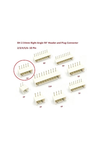 5 Pin Jst-xh 2.54 Tunik Konnektör Erkek Eğik 90