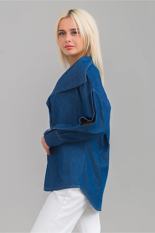 Bold & Young Kadın Pamuklu Denim Kumaş Kol Yırtmaç Düğmeli Büyü Yaka Kot Gömle Lacivert
