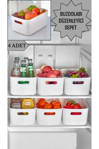 4 Adet 9.5 Lt Dolap Içi, Buzdolabı Düzenleyici, Banyo Organizer Sepet Beyaz