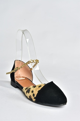 Fox Shoes Siyah/leopar Süet Zincir Detaylı Kadın Babet P726054502 Siyah Kahverengi
