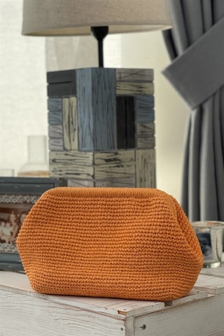 El Yapımı Pastel Turuncu Renk Basic Örgü El Çantası Kağıt İp Turuncu