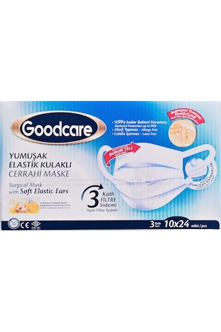 Goodcare Meltblownlu 3 Katlı Cerrahi Maske 24 x 10'lu Paket Beyaz
