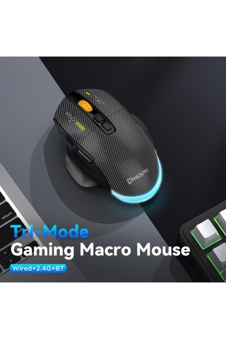W601 Tri-mode Gaming Mouse 12800 Dpı, Rgb, Bt + 2.4ghz + Kablolu, Type-c Şarjlı Oyuncu Mouse 601