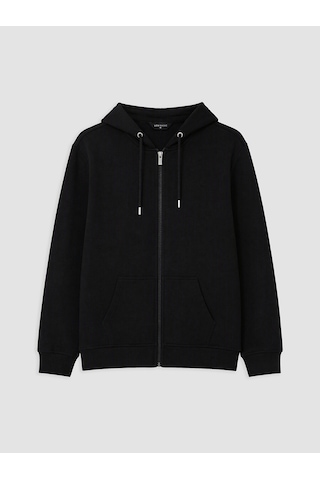 Lcwaıkıkı Classic Siyah Kapüşonlu Erkek Fermuarlı Sweatshirt