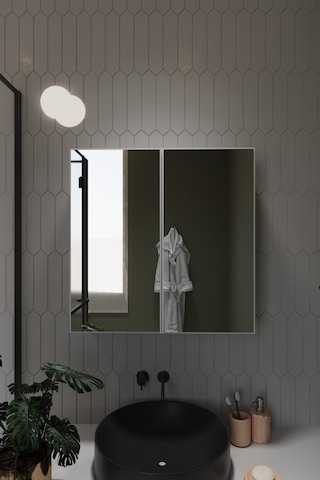 Everest İki Kapaklı Aynalı 60x60 Lavabo Üstü Banyo Dolabı Beyaz