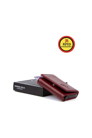Tuldar Erkek Rfıd Otomatik Çekim Koruyucu Mekanizmalı Kağıt Para Bölmeli Hediyelik Kartlık Cüzdan Tul605 - Bordo