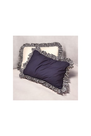 Fırfırlı Yastık Kılıfı Tek Kişilik Çiçek Detaylı 2'li 50 X 70 Cm Lacivert