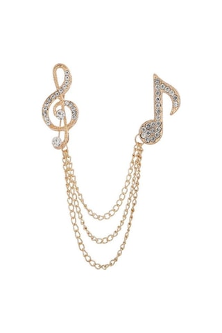 Unisex Yapay Elmas Broşlar Çinko Alaşımlı Atkı İğneleri Klips Moda Müzik Notaları Broş Erkek Kadın Altın