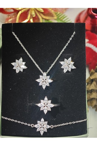 Silver Point Çiçek Figürlü Zirkon Taşlı Set Gümüş