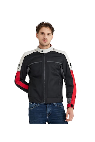 Scudo Santiago Yazlık Fileli Erkek Motosiklet Ceketi Kırmızı - Siyah 3XL