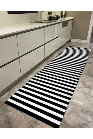 Yatay Çizgi Sade, Kaymaz Deri Taban Mutfak Halısı