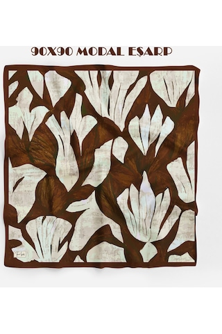 Mira Desen 94x94cm Viskon Modal Eşarp Kahverengi