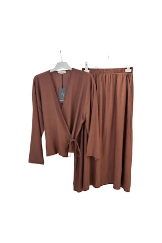 Z-556 Üstü Kimono Kısa Etekli Çilek Takım Kahve