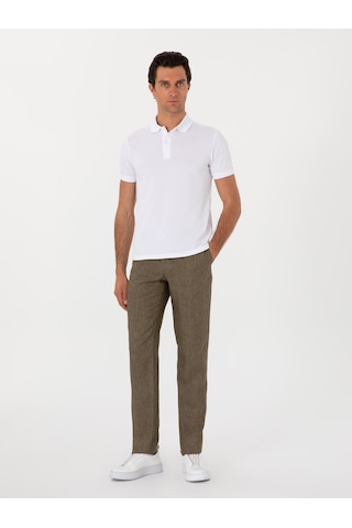 Cacharel Haki Slim Fit %100 Keten Klasik Pantolon Yesıl