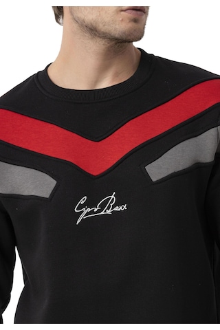 Cipo & Baxx Şerit Detaylı Regular Fit Erkek Sweatshirt Cl581 Siyah