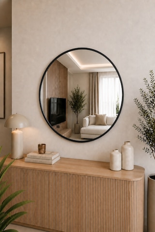 Effe Siyah Metal Çerçeveli 70 Cm Yuvarlak Ayna