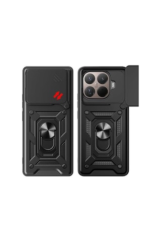Spia Xiaomi 15t Pro İle Uyumlu Kılıf Sürgülü Siyah Panther Yüzüklü Silikon Orijinal Xiaomi 15t Pro İle Uyumlu, Sürgülü Siyah 50 x 22