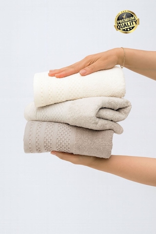 Softure 3 Lü El Yüz Havlusu Günlük Kullanım 50x90 Cm Yumuşak, Dayanıklı Bej Tonlar Bej Tonlar
