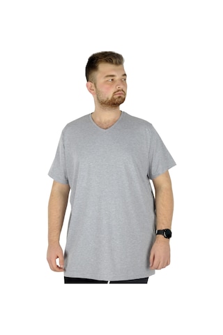 Mode Xl Büyük Beden T-shirt V Yaka Likralı 20150 Grimelanj Gri