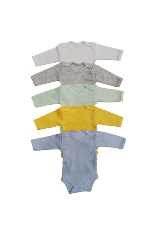 Özdemirli Bebe Uzun Kollu Çıtçıtlı Badi Bisiklet Yaka Body Zıbın (5li Paket)