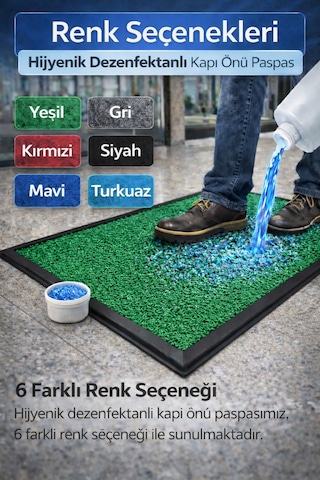 Myfloor Renkli Dezenfektan 50x70 Cm Kıvırcık Paspaslı Hijyenik Kauçuk Paspas Yeşil