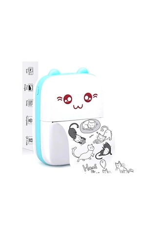 Mini Fotoğraf Yazıcı Kablosuz Etiket Yazıcı Baskı Makinesi Uyumlu iOS Android Uyumlu Termal Printer Mavi