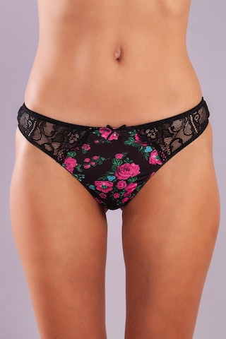 Golshan Gardenia Mini Slip, Kadın Dantelli Çiçek Baskılı Siyah Normal Bel Külot Çok Renkli