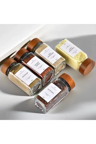 Orret Home 12'li Bambu Ve Akasya Kapaklı Cam Baharatlık Seti 120 Ml - Doğal Kapaklı, Şeffaf Ca Sku: Smg8690010233974 Açık Bej