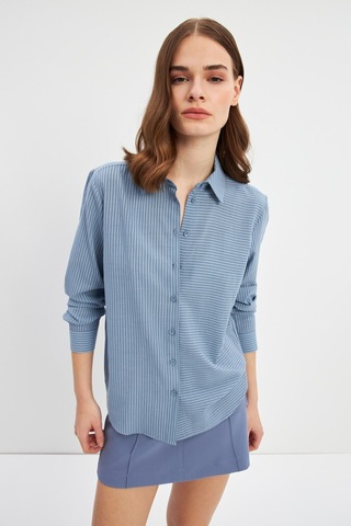 Stella Pulvis Mavi Çizgili Basic Gömlek Mavi
