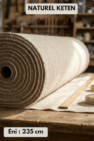 Yıkanmış Ham Naturel Keten Kumaş - 235 Cm En - Organik - Doğal - Punch - Dikiş - Döşemelik Kumaş Bej