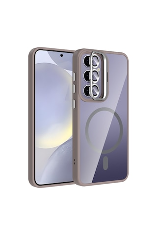 Adige Samsung Galaxy Uyumlu S24 Plus Kılıf Etro Standlı + Kamera Lens Koruyucu Gri