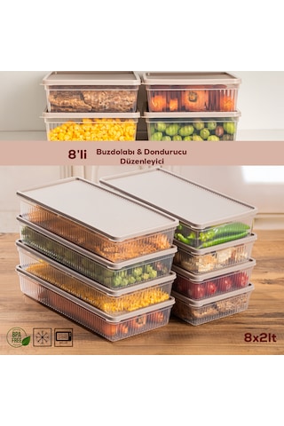Porsima 5310 8 Li 2 Lt Buzdolabı Organizeri Mikrodalga Ve Derin Dondurucu Buzluk Bakliyat Saklama Kabı - Cappuccino