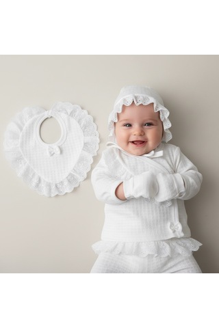 Milays Kız Bebek %100 Pamuk 0-3 Ay Premium Kalite Setler Beyaz - Ekru