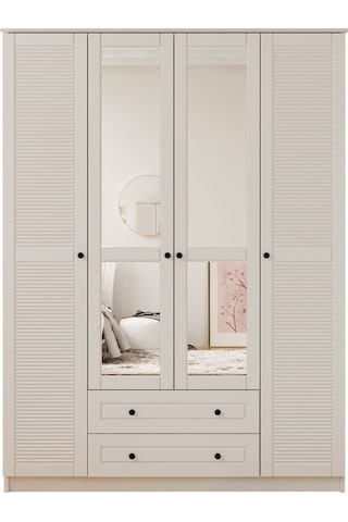 Rabi Mobilya Diva Country 4 Kapak 2 Çekmece Aynalı Mega Gardırop